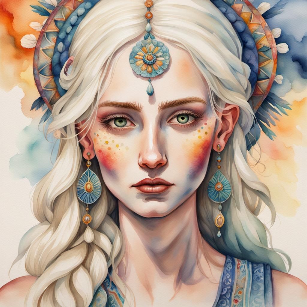 Watercolor Gypsy Princess with Eastern European Folk Art