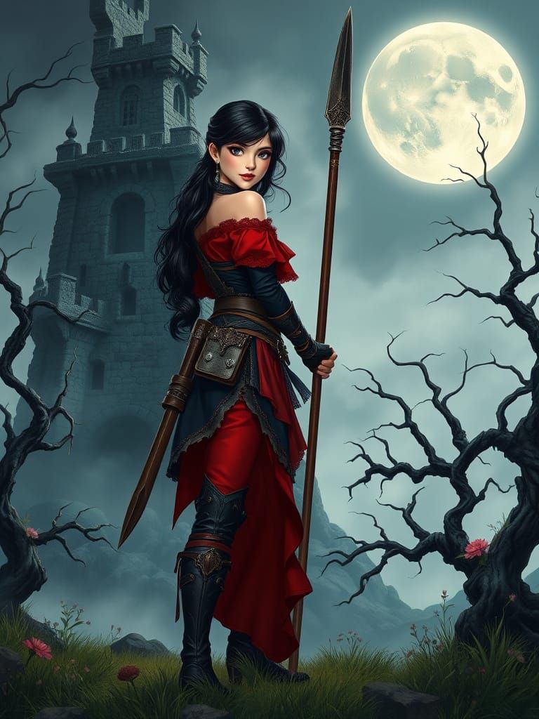 Heroic Warrior Maiden in Ebony Chain Mail Armor