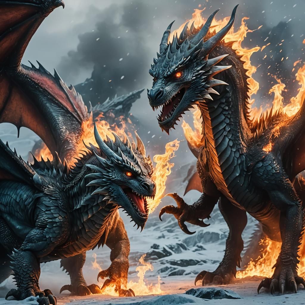 Ice Dragon vs Fire Dragon Over Winterfell
