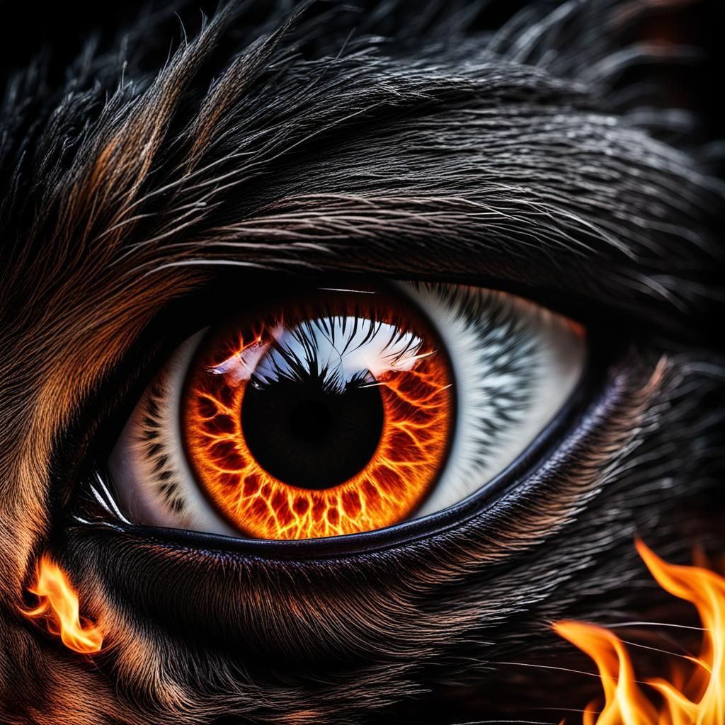 Fiery Cat Eye on Black Ground in HDR