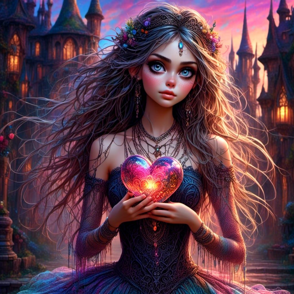 Woman Holding Enchanted Heart: Digital Art