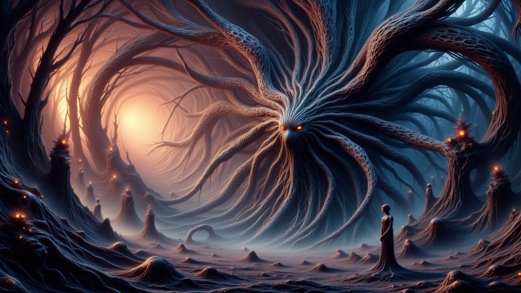 Cosmic Cthulhu Threatens Earth in Surreal Style