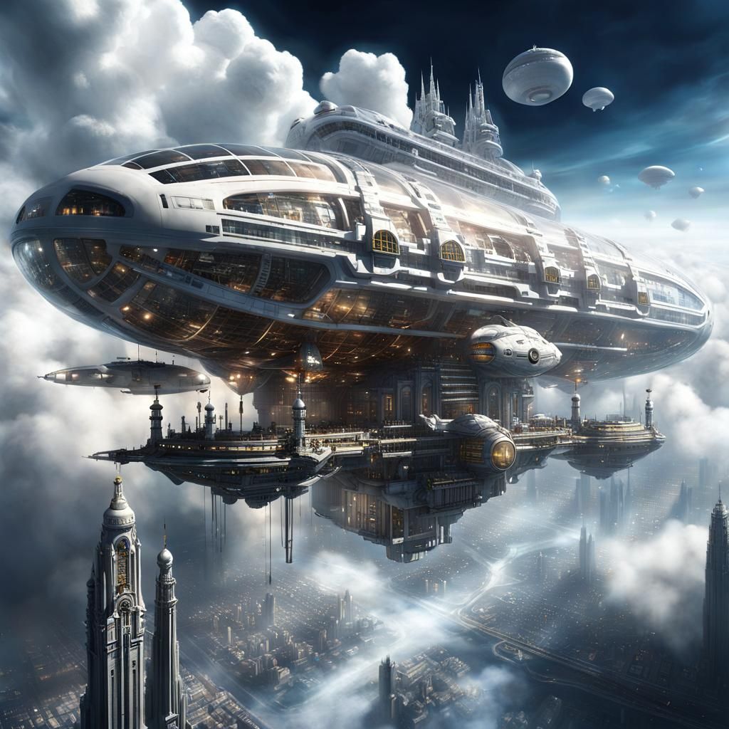 Spacepunk City in the Sky: Digital Concept Art