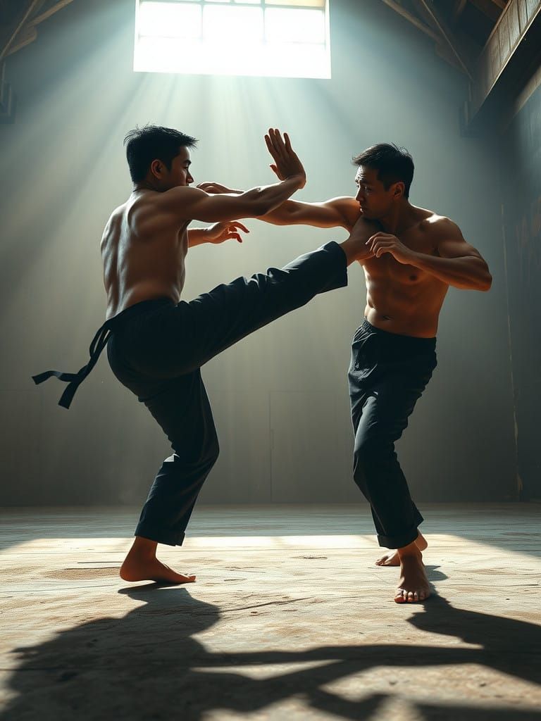 Two Fighters Clash in a Grand, Dusty Arena