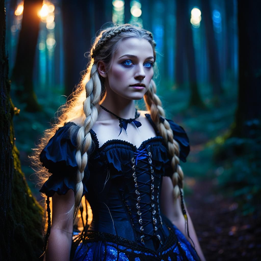 Fantasy Portrait of Girl Witch in Forest, Art Nouveau Style