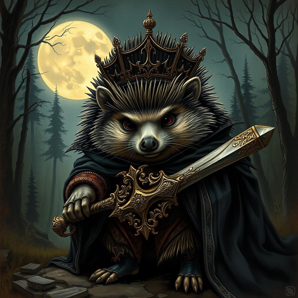 Anxious Hedgehog in Baroque Style Forest Scene