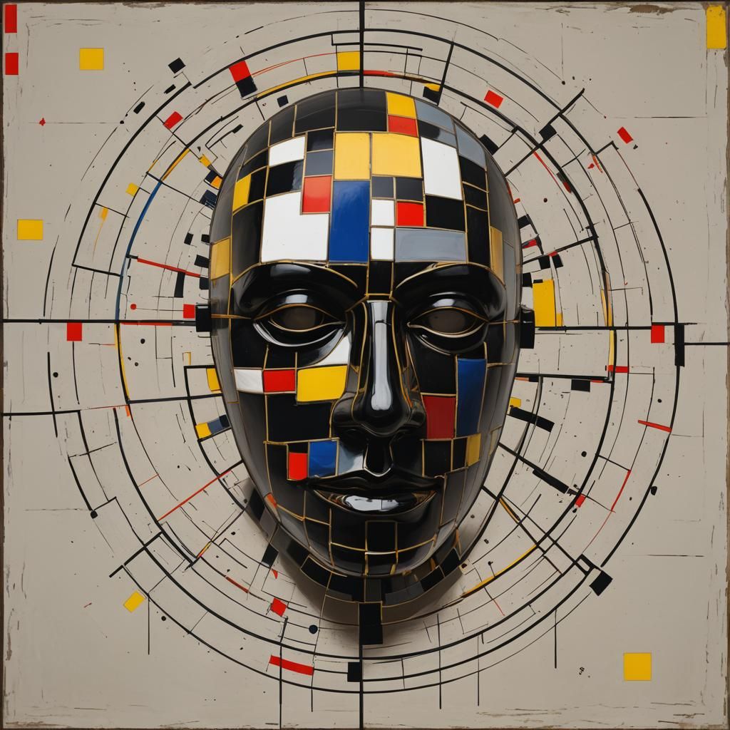 Geometric Black Mask Ball in Bauhaus Style