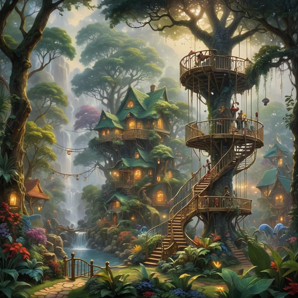 Ethereal Jungle Gym in a Thomas Kinkade Style
