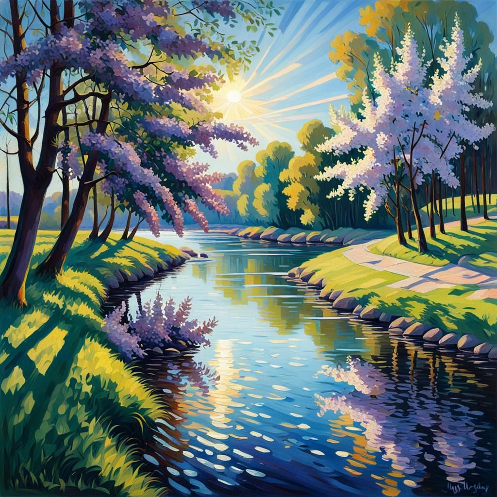 Landscape- along the banks of the river, blooming picturesqu...