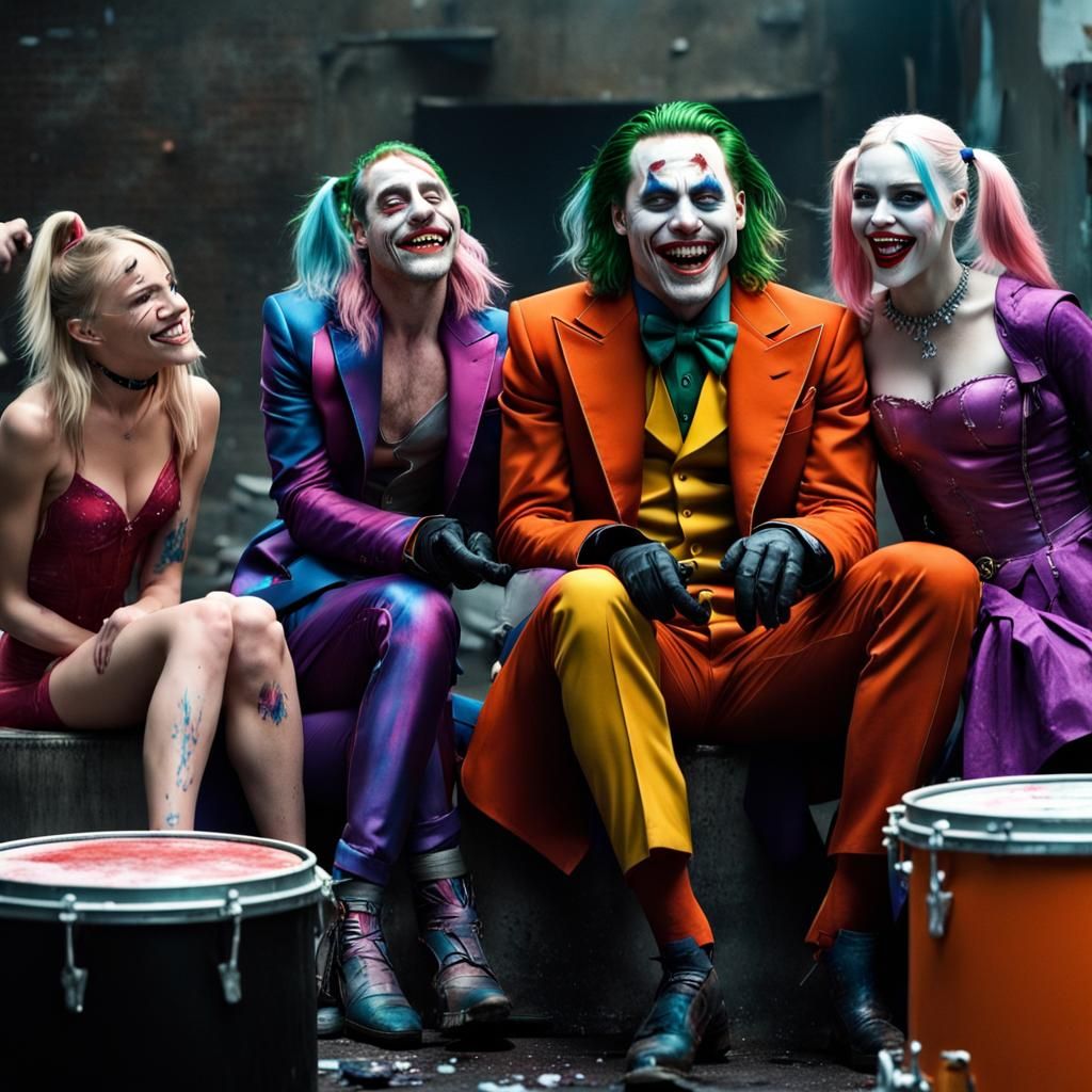 Joker Laughing with Gang: Comic Book Scene