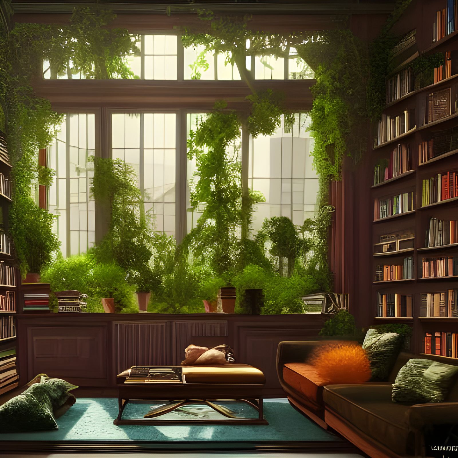 Beautiful Living Space with Plants and Books