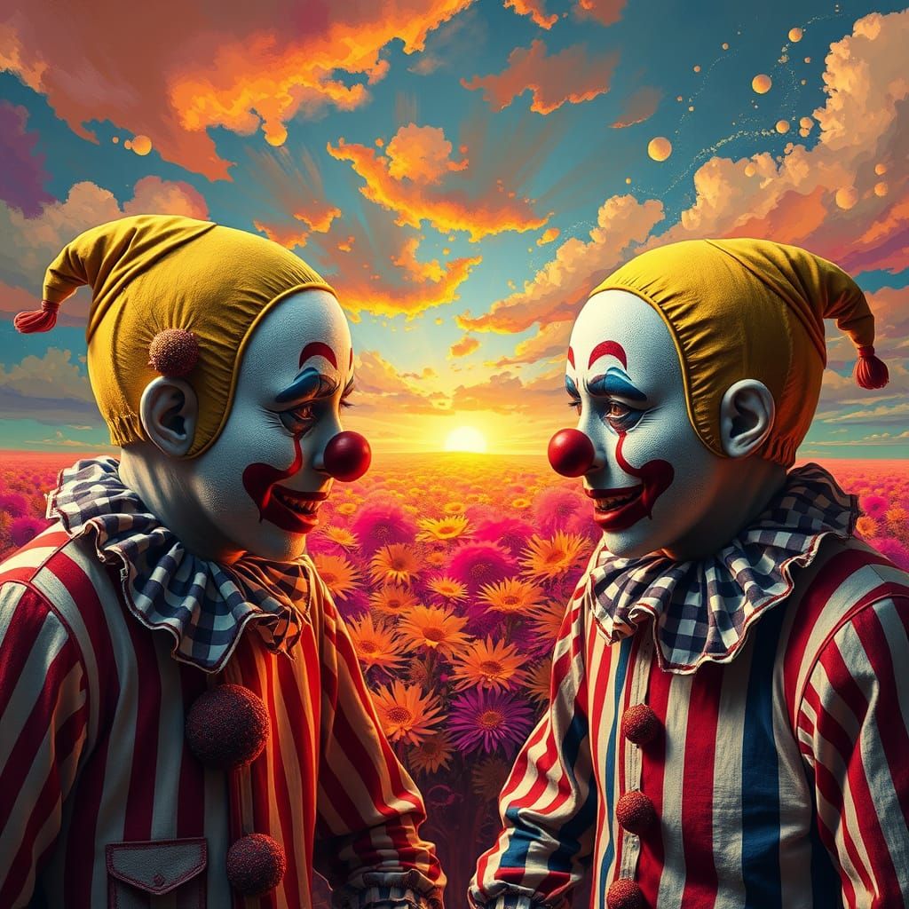 Surreal Gingham Clowns Stretching to the Horizon