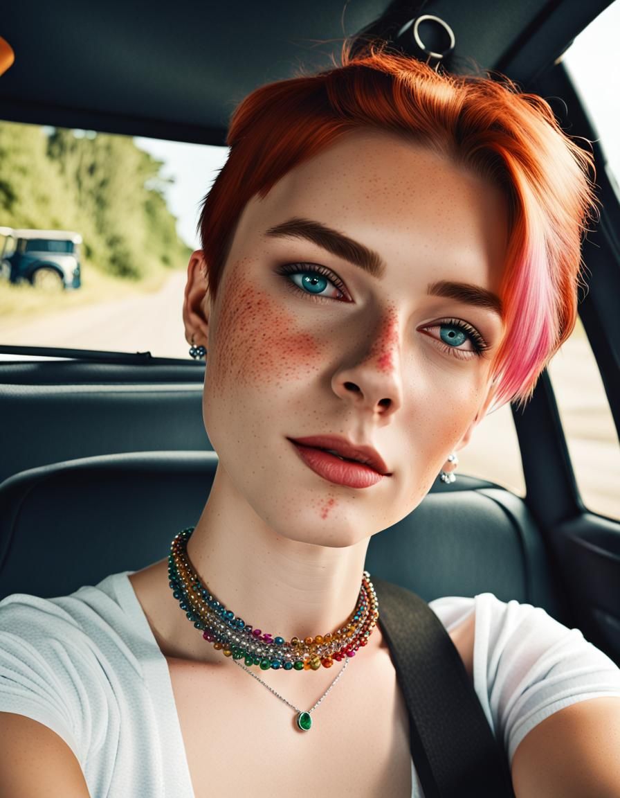 Realistic Selfie of a Girl in Car