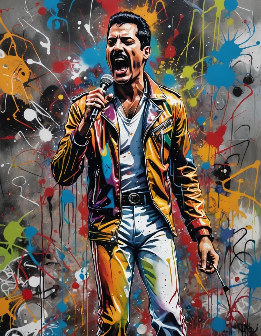 Freddy Mercury Graffiti Art in Polychromatic Style