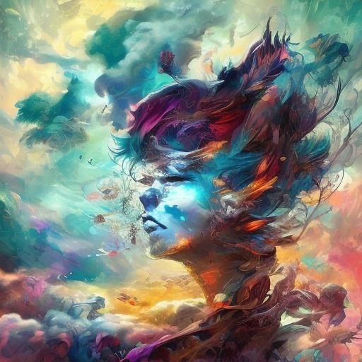 Boy Rides Two-Headed Bird in Dreamlike Digital Art