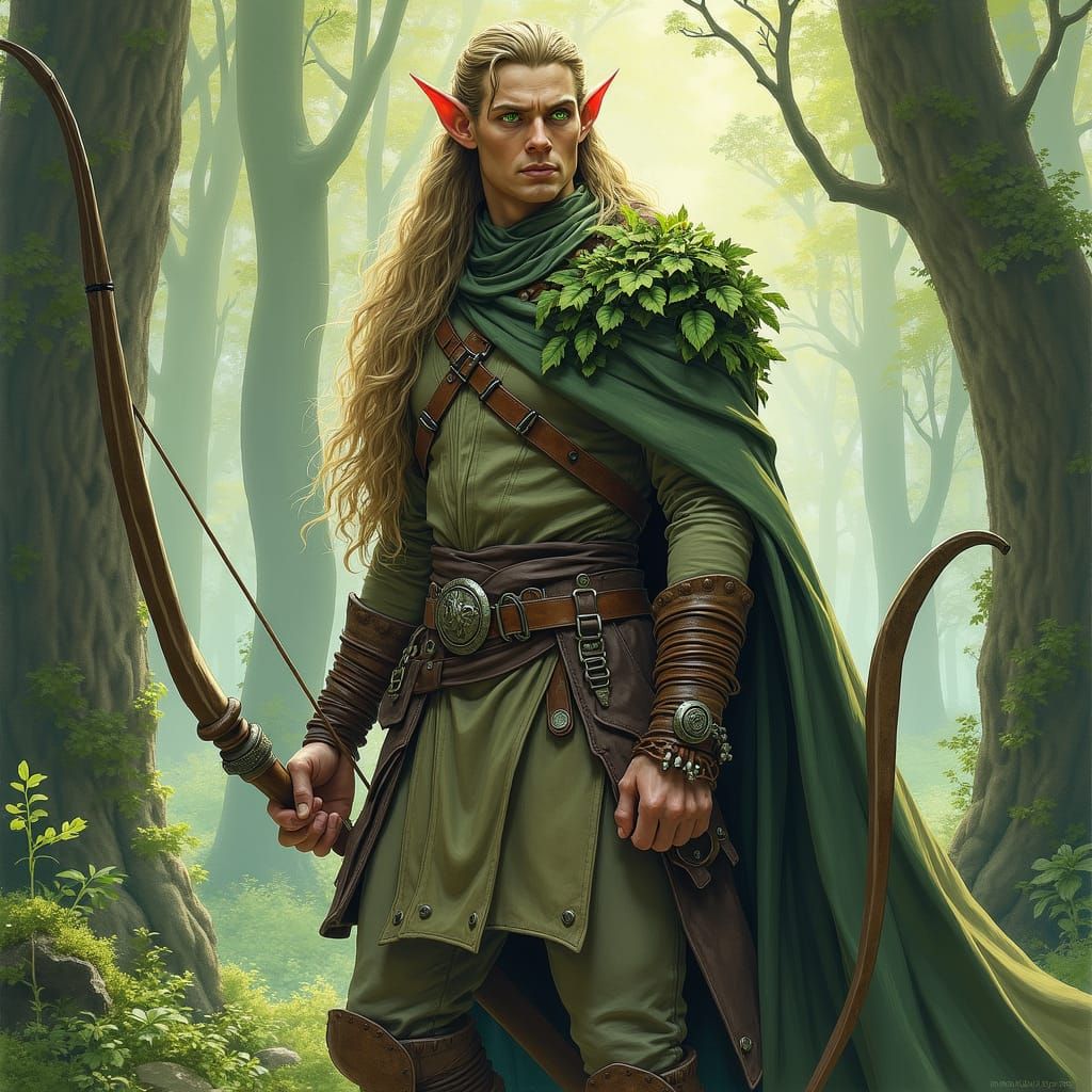 Wood Elf Archer in Mystical Forest, Fantasy Art