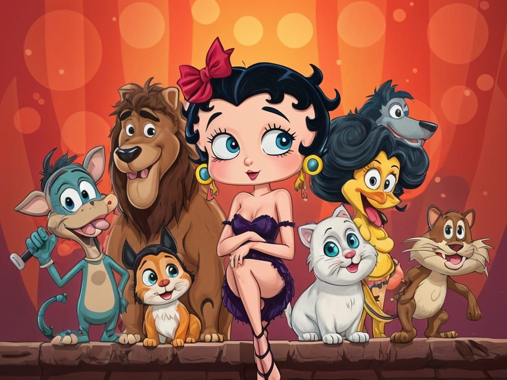 Vibrant 2D Cartoon Characters in 1930s Animation Style