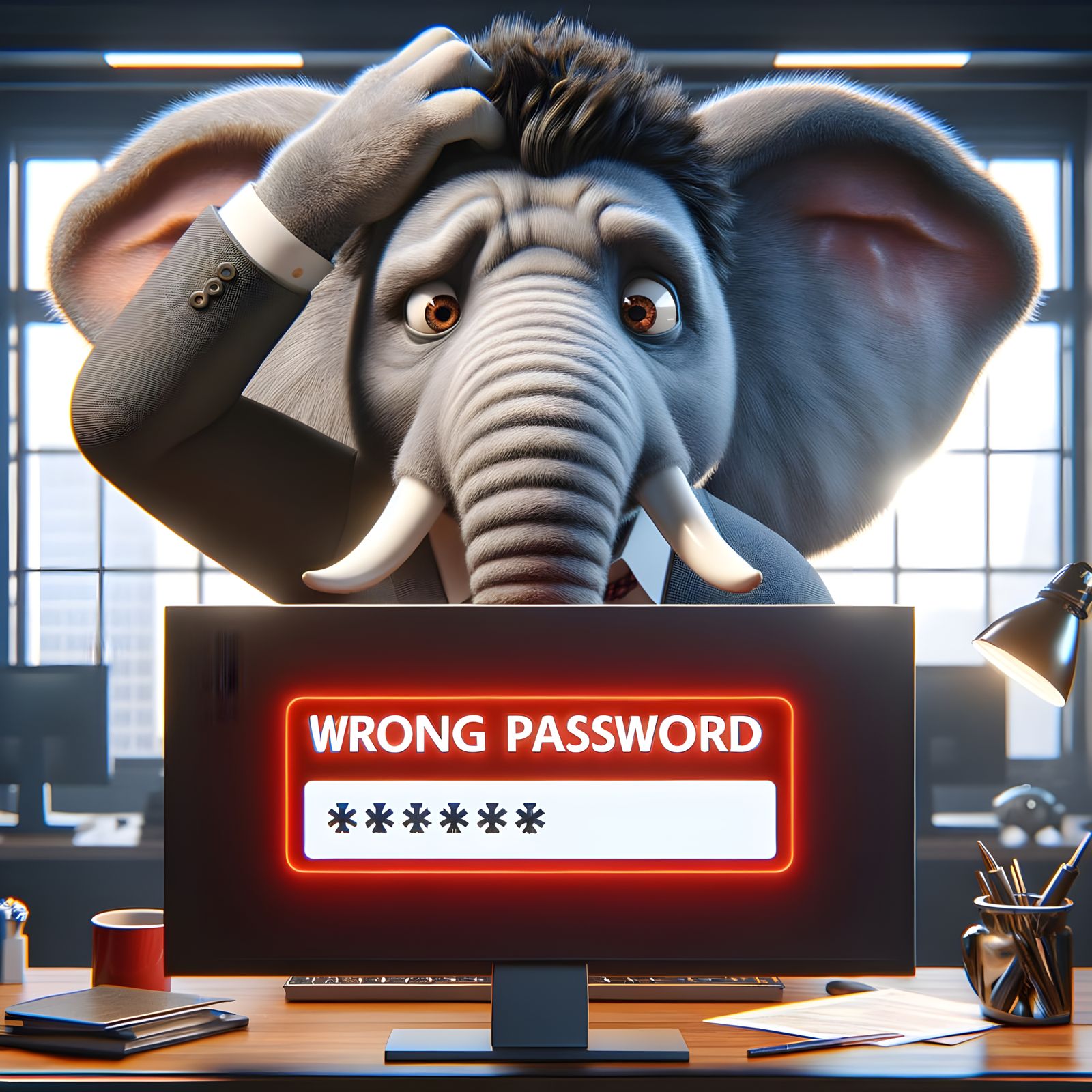 Confused Elephant Fails Computer Login