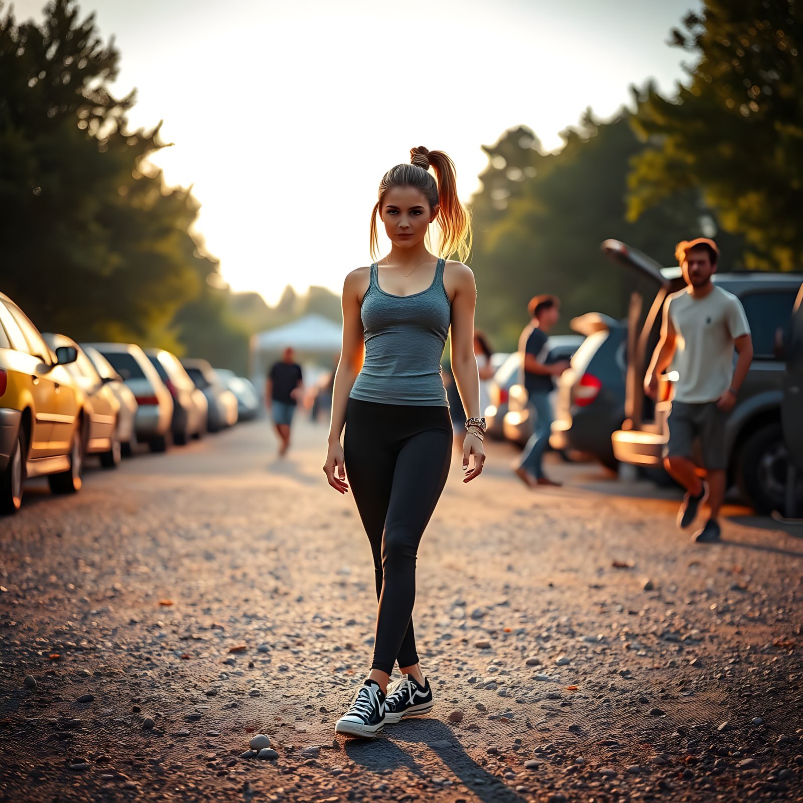 Young Woman in Tailgating Scene with Friends