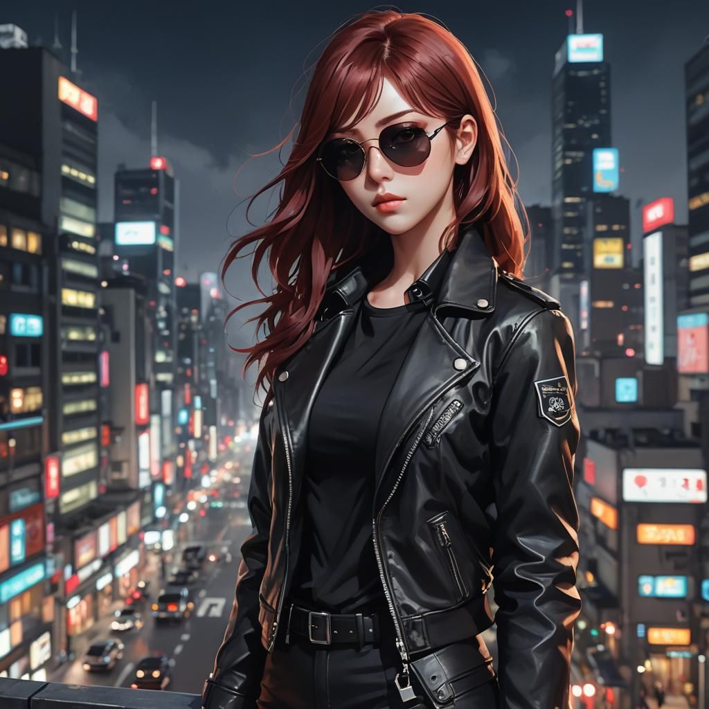 Anime Girl in Cityscape, Digital Art