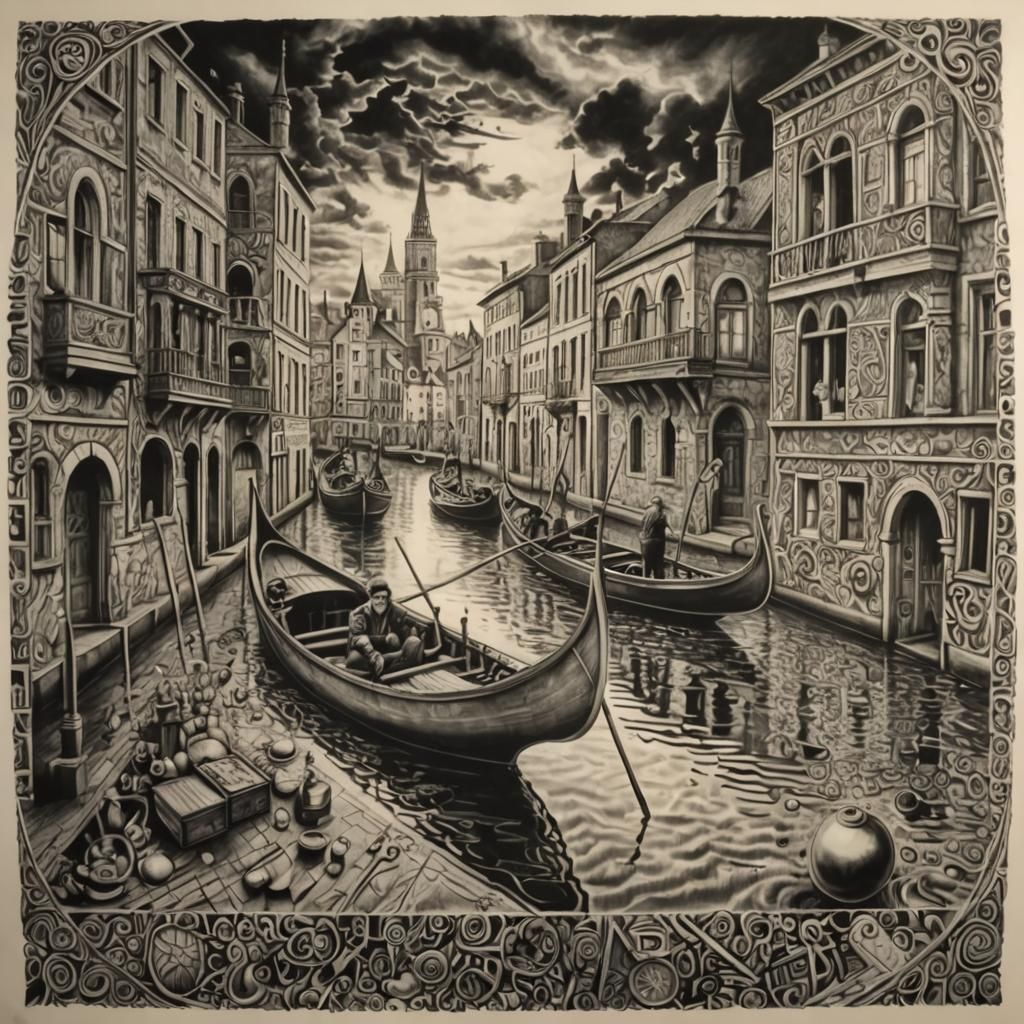Hyperdetailed Charcoal Drawing of Venice