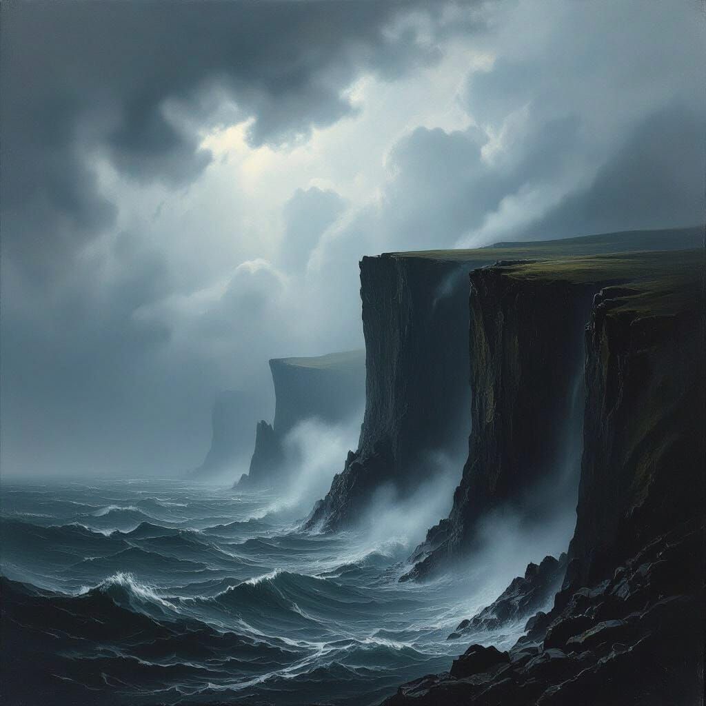 Moody Cliffs Over Turbulent Sea