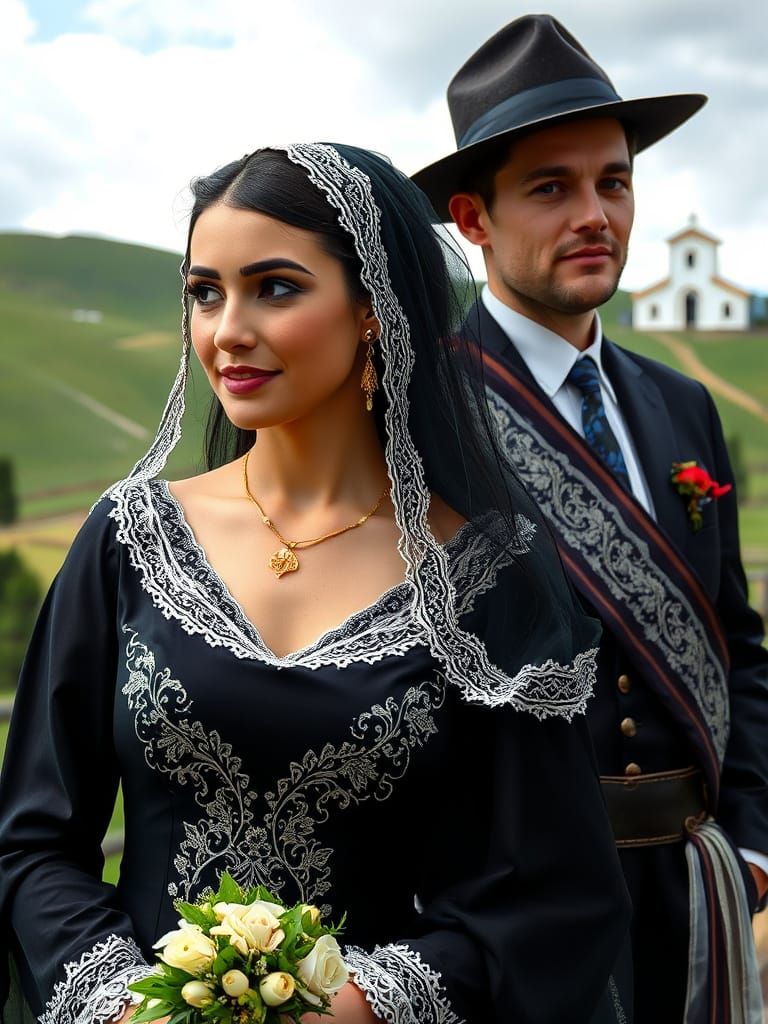 Traditional Minho Bride and Groom in Folkloric Splendor
