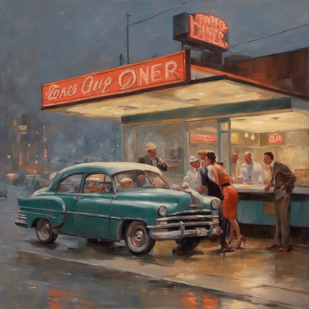 1950s Diner in Oil Painting Style