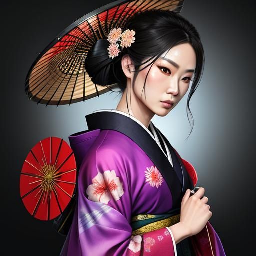 Stunning Kimono Woman in Hyperrealistic Splash Art