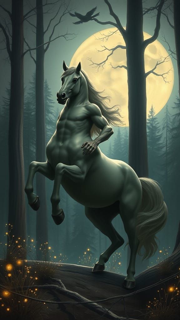 Majestic Centaur in Dreamlike Moonlit Forest
