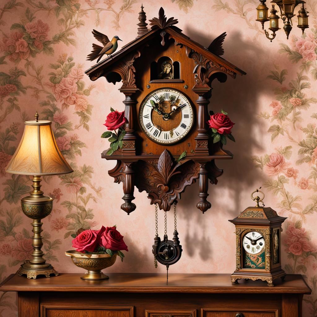 Bavarian Cuckoo Clock Oil Painting on Canvas