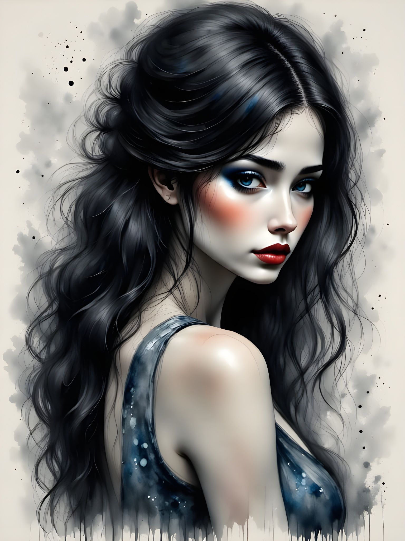 Ethereal Norse Goddess in Monochrome Charcoal