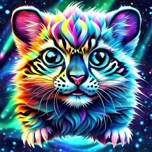 Cute Snow Leopard Cub Jumping in Snow, Watercolor Style