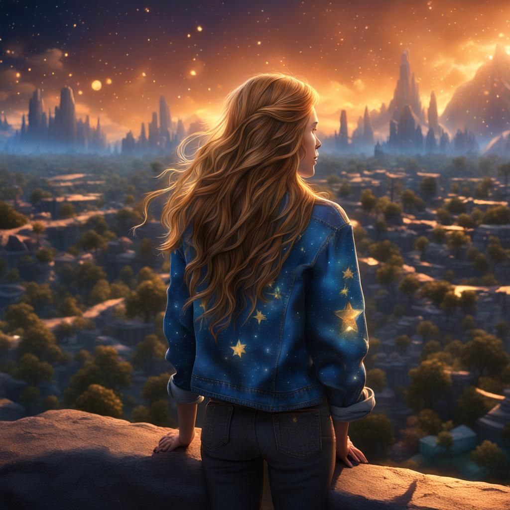 Teenage Girl Gazing at Stars: Fantasy Concept Art