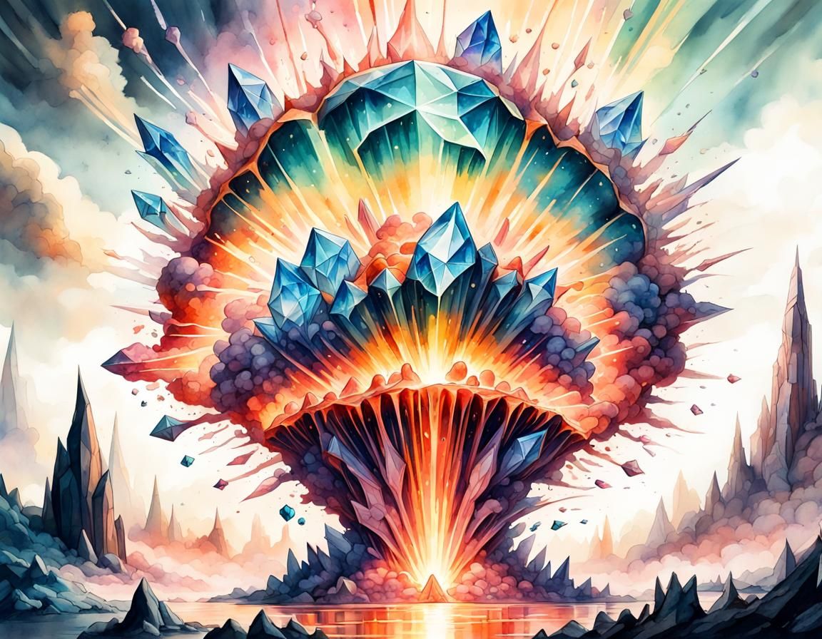 Crystal Nuclear Explosion: Digital Watercolor Art