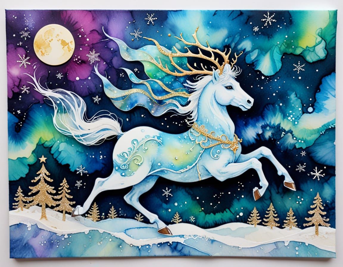 Snow Queen's Celestial Aurora Jubilee in Marbled Watercolour
