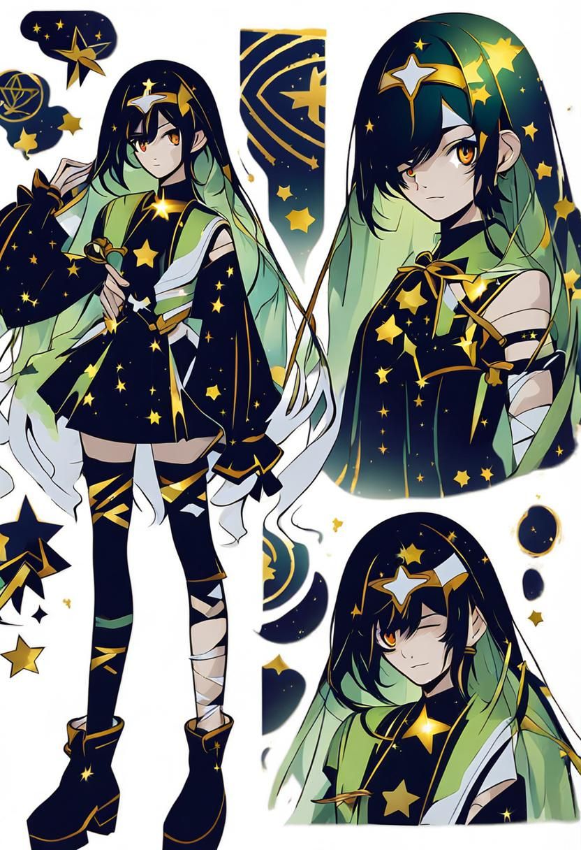 Magical Girl in White Dress with Golden Stars