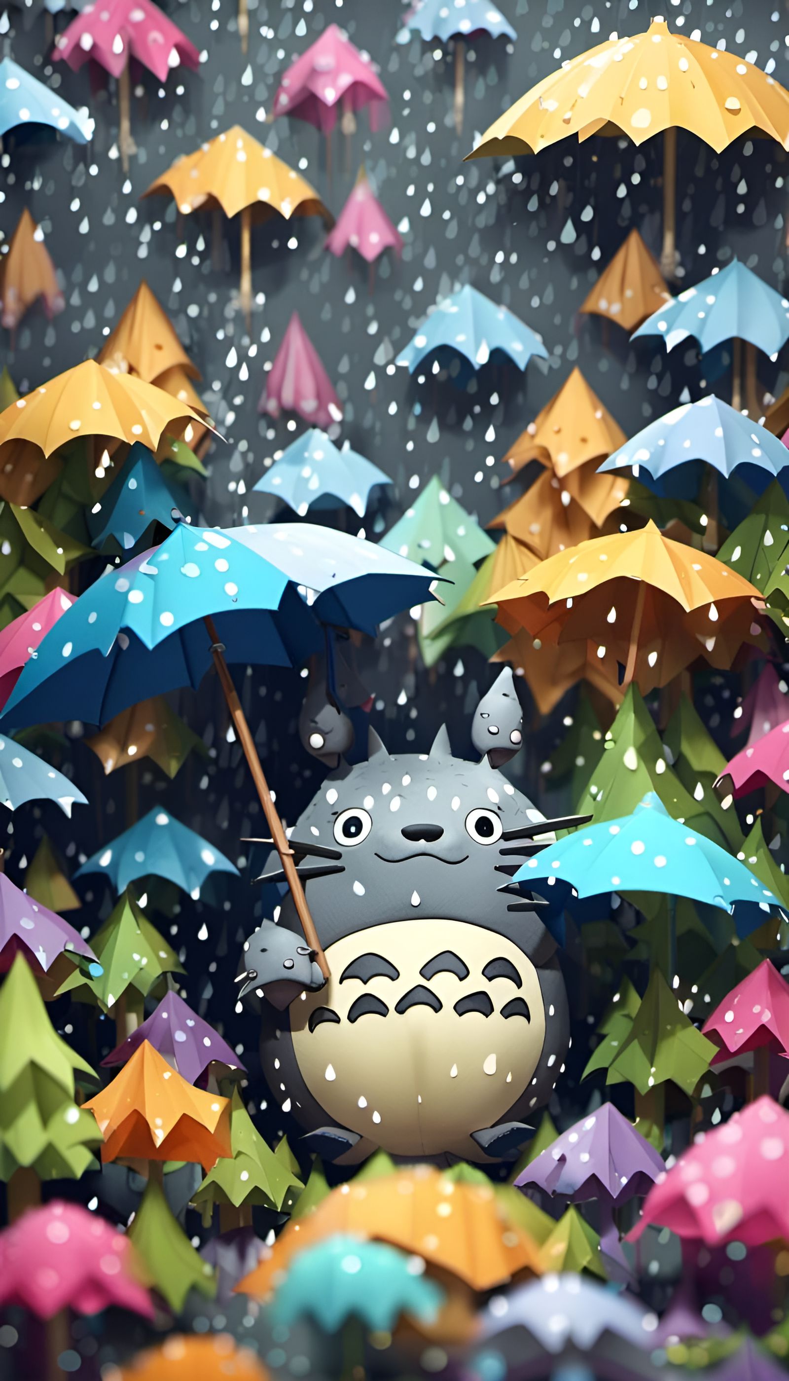 Happy Totoro in Torrential Rain, Origami Papercraft