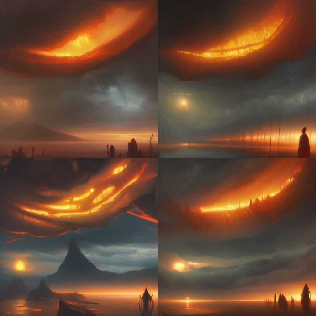 Forest Fire Under Starry Night Sky, Detailed Matte Painting