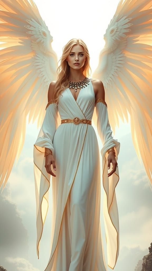 Ethereal Angel Woman in Heavenly Glow