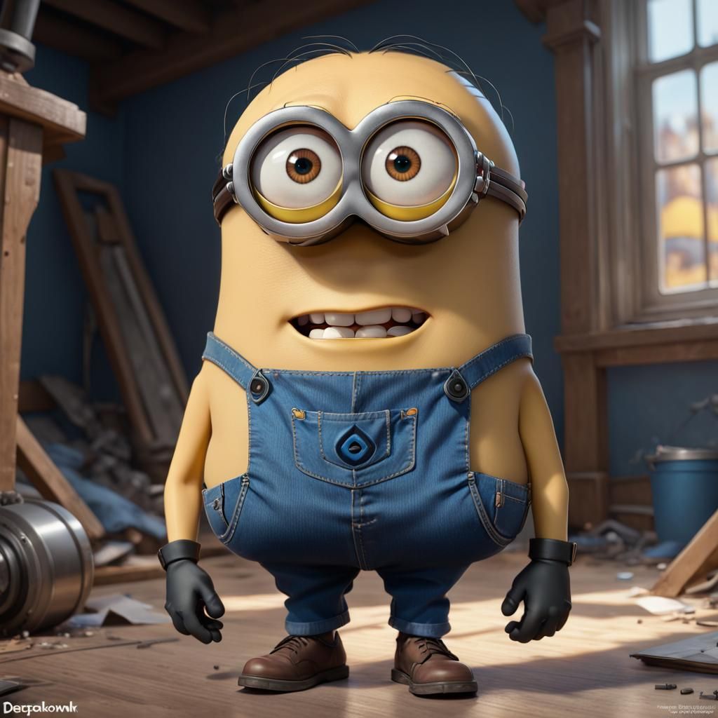 Yellow One-Eyed Minion Portrait in Hyperdetailed Digital Art