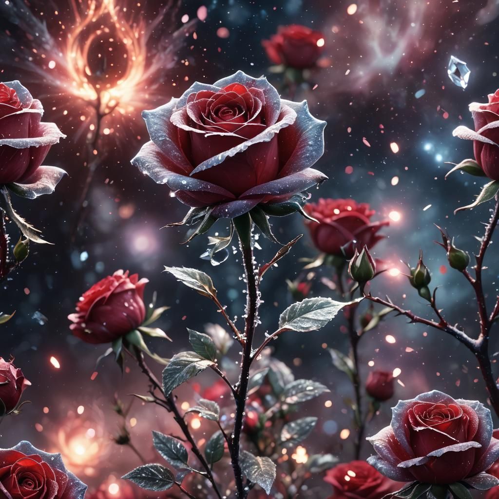 Frozen Cosmic Rose with Crystalline Petals