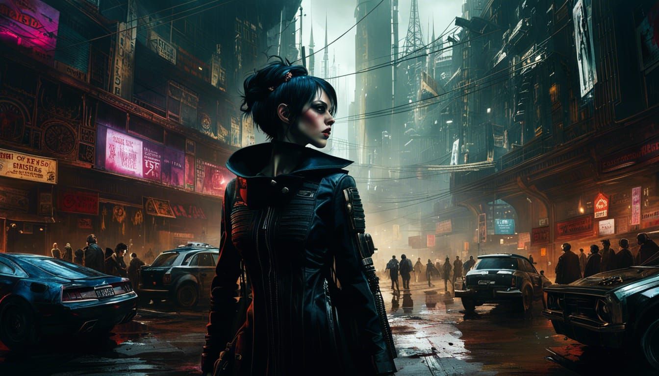 Gothic Horror Cyberpunk Cityscape Digital Painting