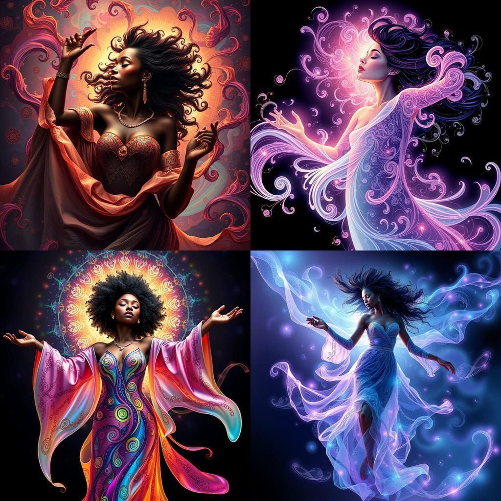 Ethereal Ebony Goddess Dances with Radiant Energy