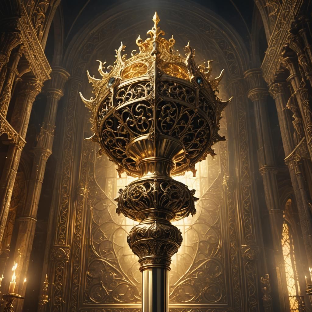 Holy Mace in Sacred Chamber: Gothic Fantasy Art