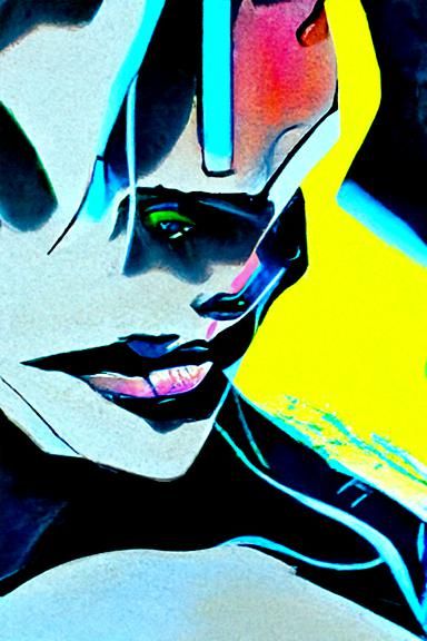 Beautiful Cyberpunk Priestess in Modern Ink Painting