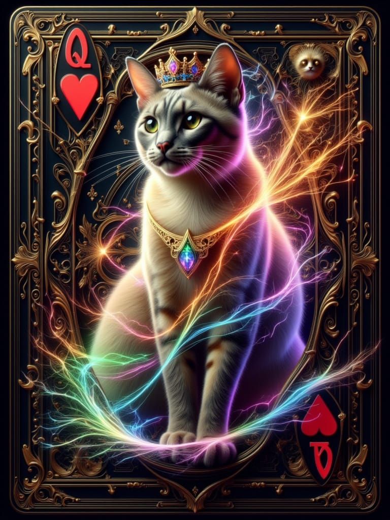 Queen of Spades Siamese Cat in Arcane Card Style