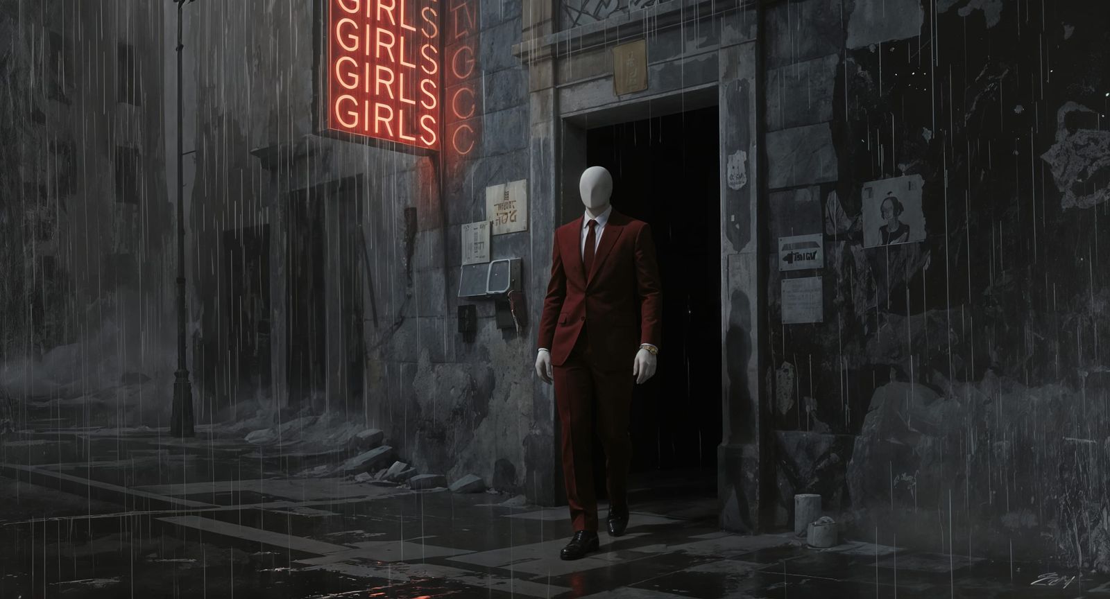 Dystopian City: Faceless Man in Noir Style
