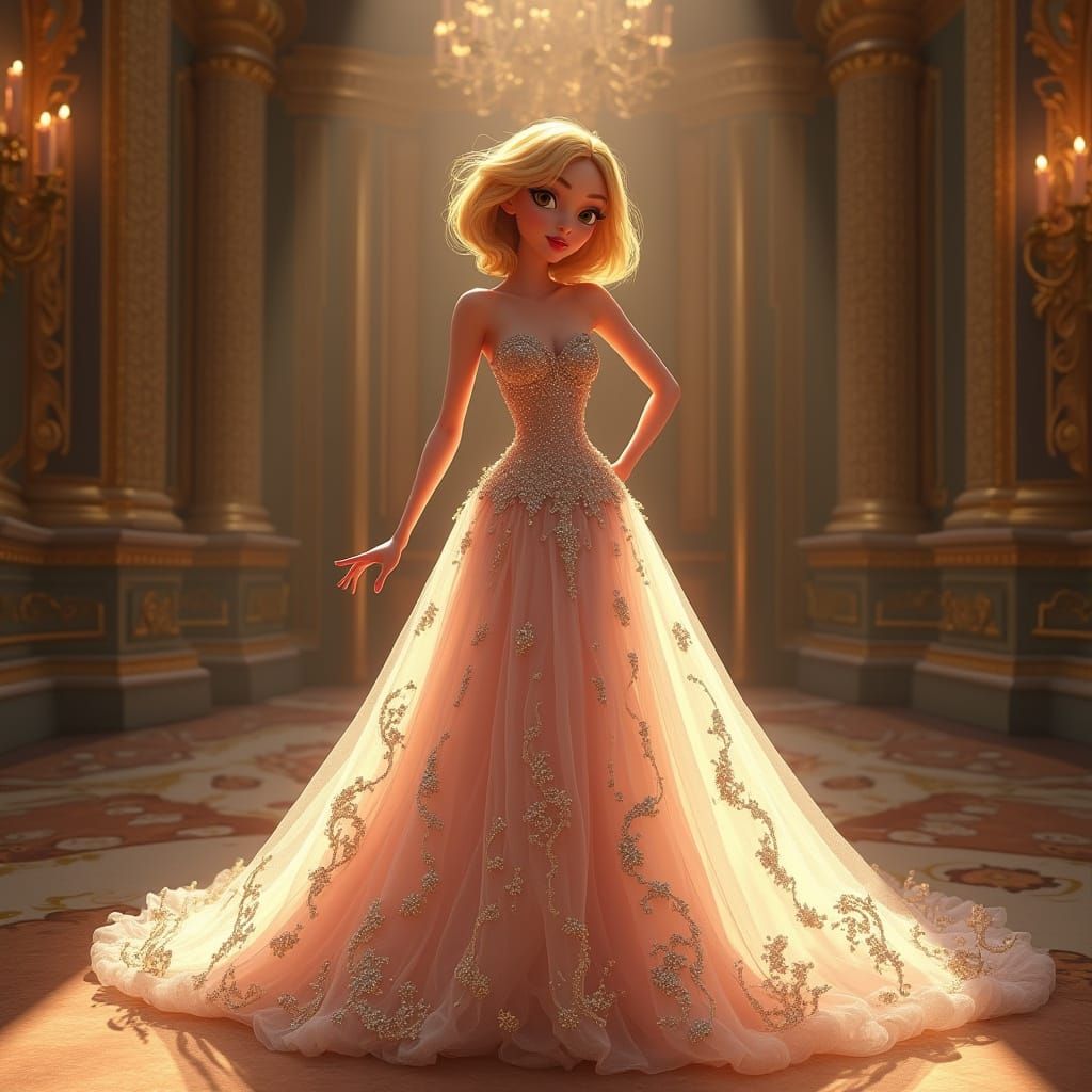 Blossom Powerpuff Girl in Lavish Ball Gown