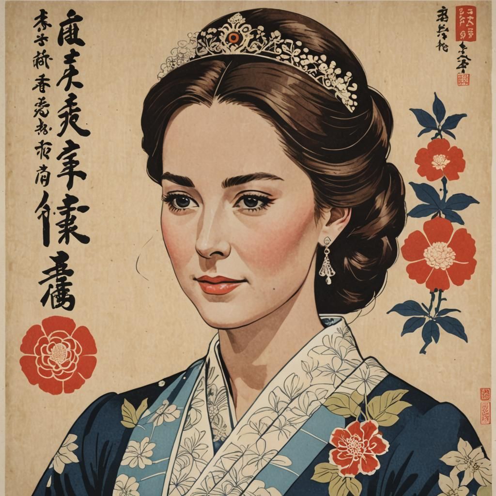 Princess Kate Portrait in Ukiyo-e Style